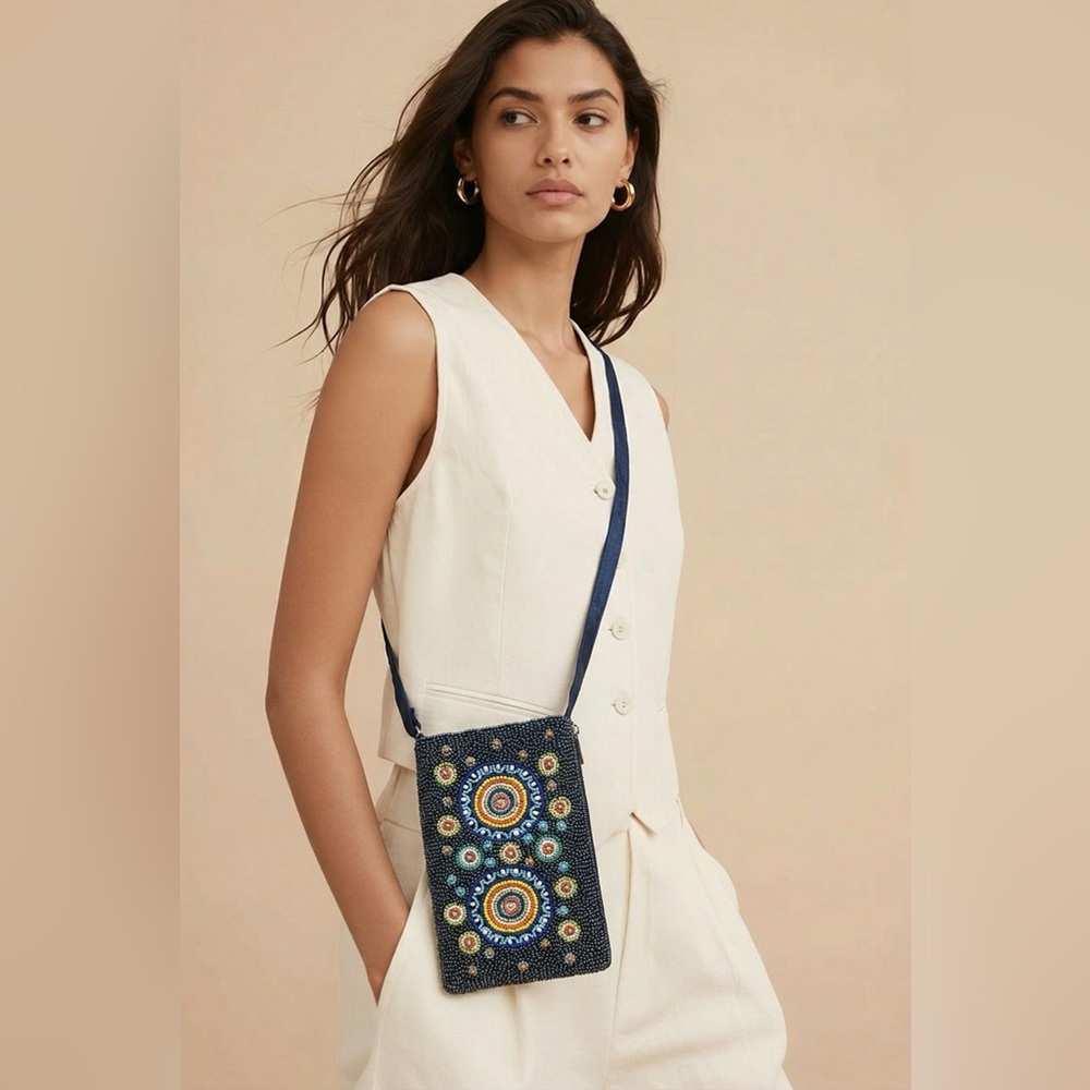 Bamboo Trading Company Bohemian Crossbody Cell Phone or Club Bag Mosaic Beads